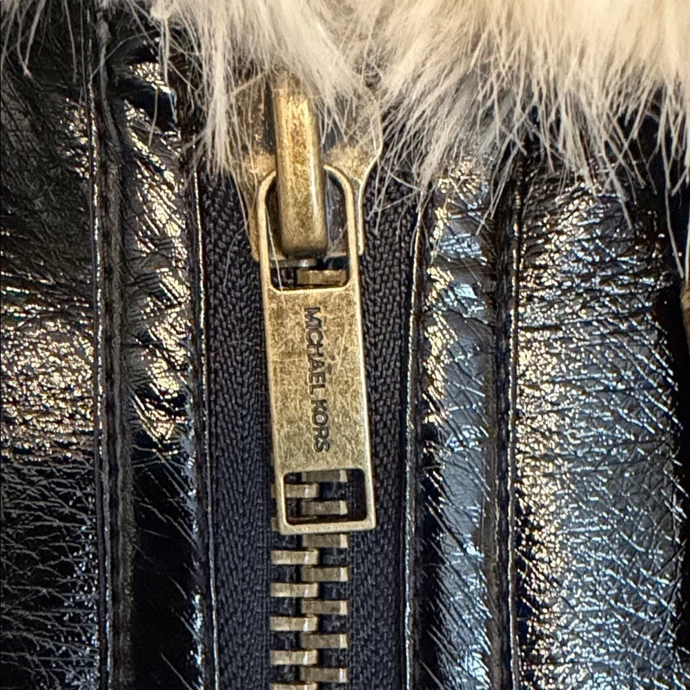Michael Kors Women's Black and Cream Faux Fur Jacket